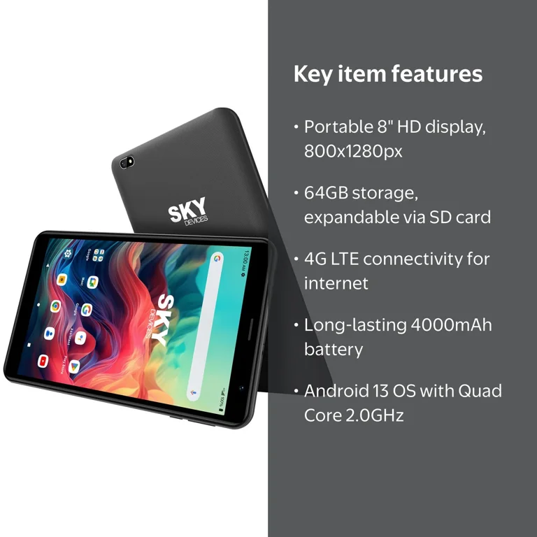 Sky PAD 8 PRO 4G Android 13 Tablet with 64GB ROM, Quad Core