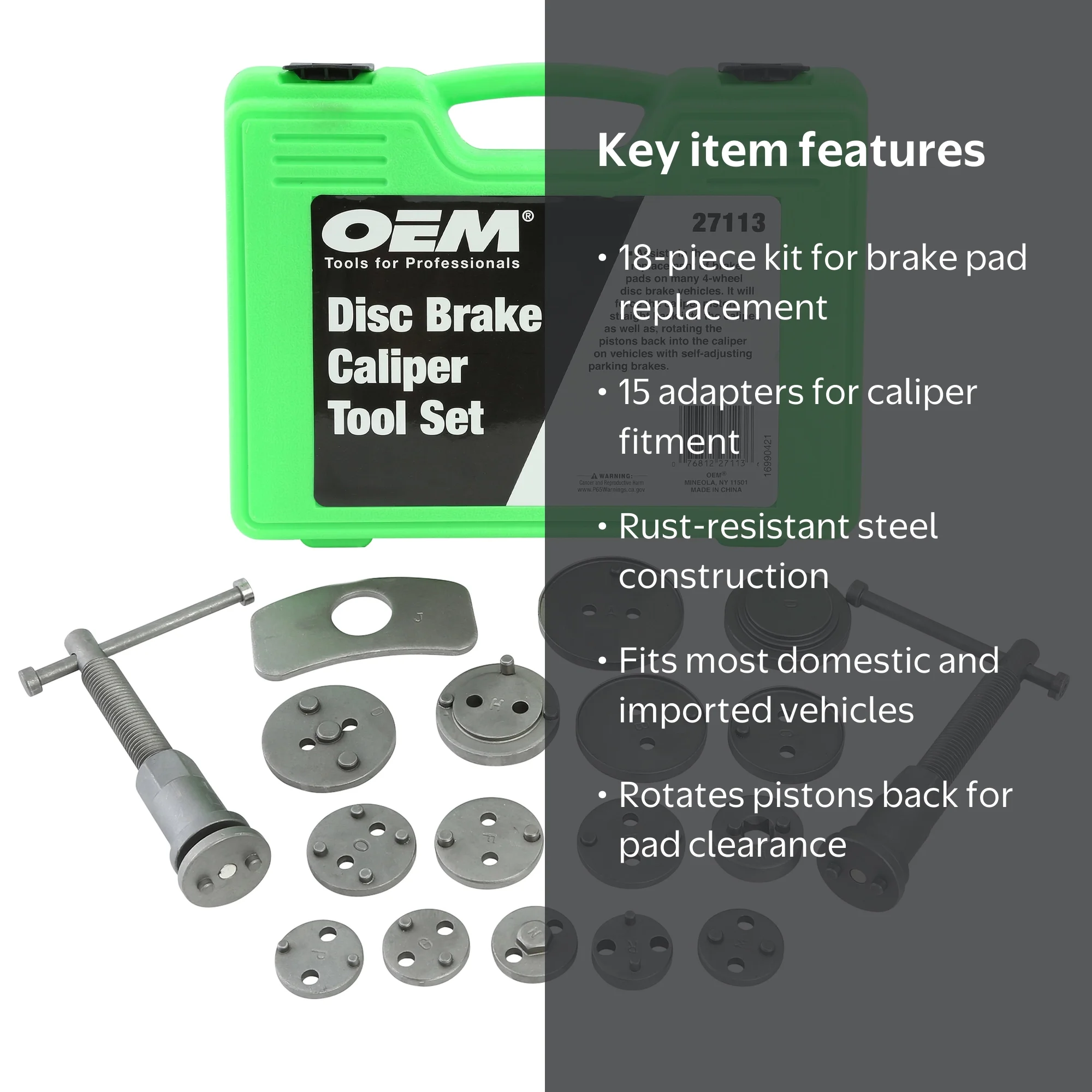 OEMTOOLS 27113 18 Piece Disc Caliper Set, Brake Pad Replacement