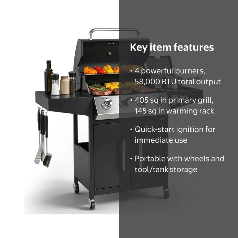 Ktaxon 4 Burner Propane Grill Gas Stove 58000 BTU with Side Stove