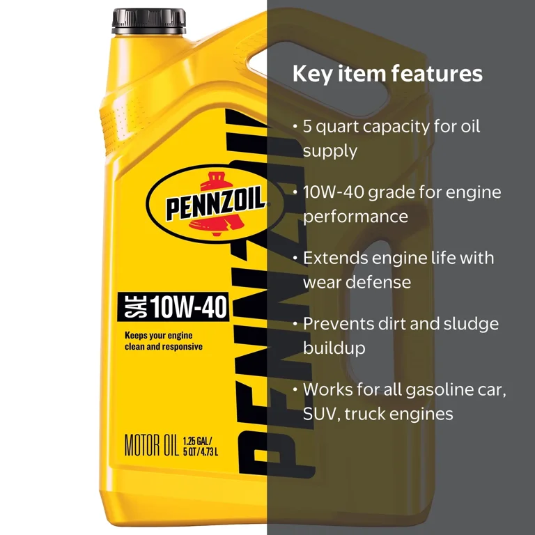 Pennzoil 10W-40 Conventional Engine Motor Oil, 5-Quart - Walmart.com
