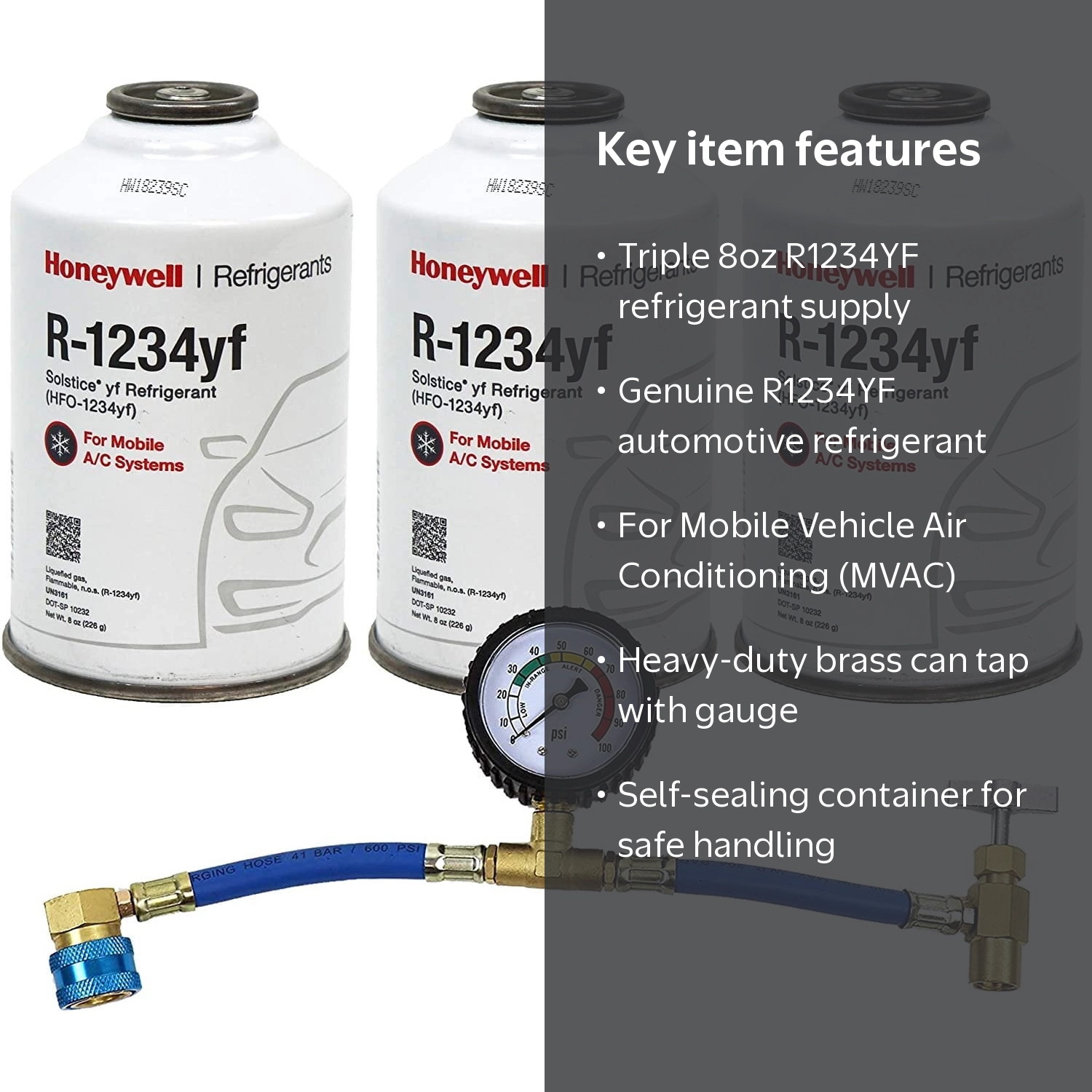 H.R.I ZeroR Gas Recharge Top Off Kit - 8oz HFO-R1234YF Refrigerant (3