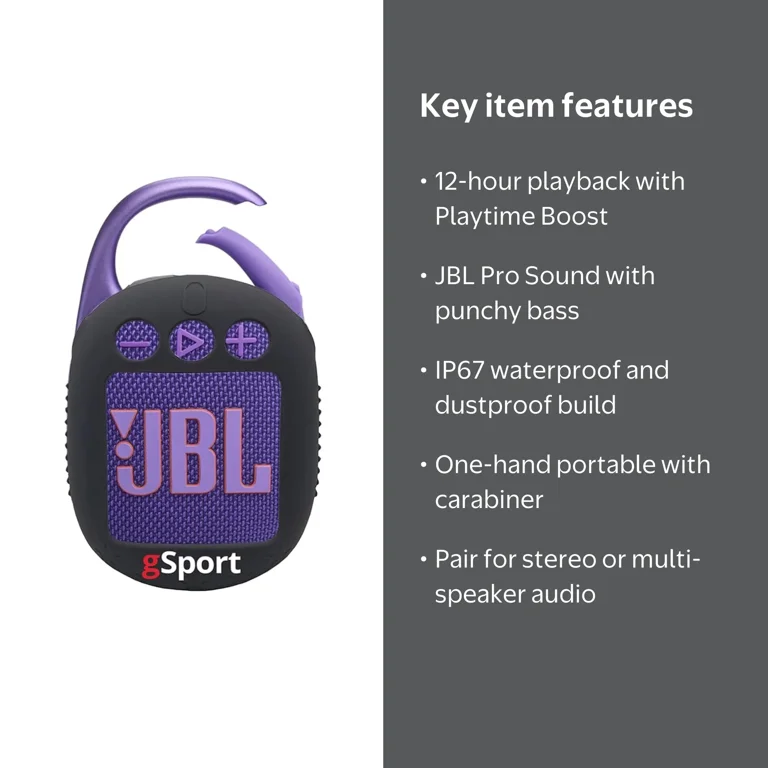 JBL Clip 5 Ultra Portable Bluetooth Speaker with gSport Silicone