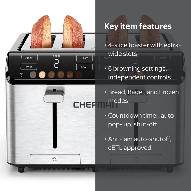 Chefman, 4 Slice Toaster, RJ31-SS-T-4S, Stainless Steel - Walmart.com