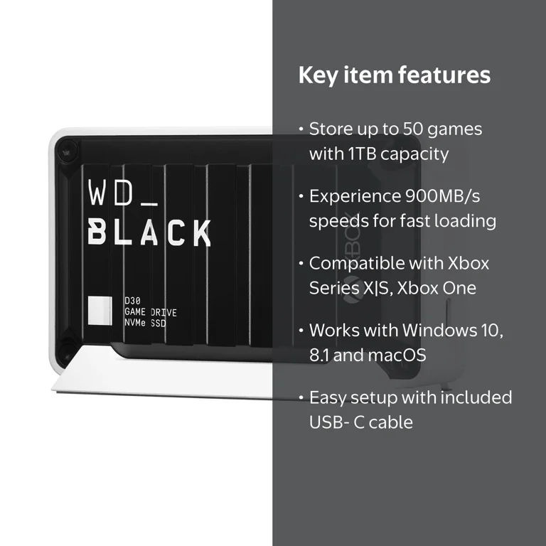 WD_BLACK 1TB D30 Game Drive SSD - Extended Storage for Xbox