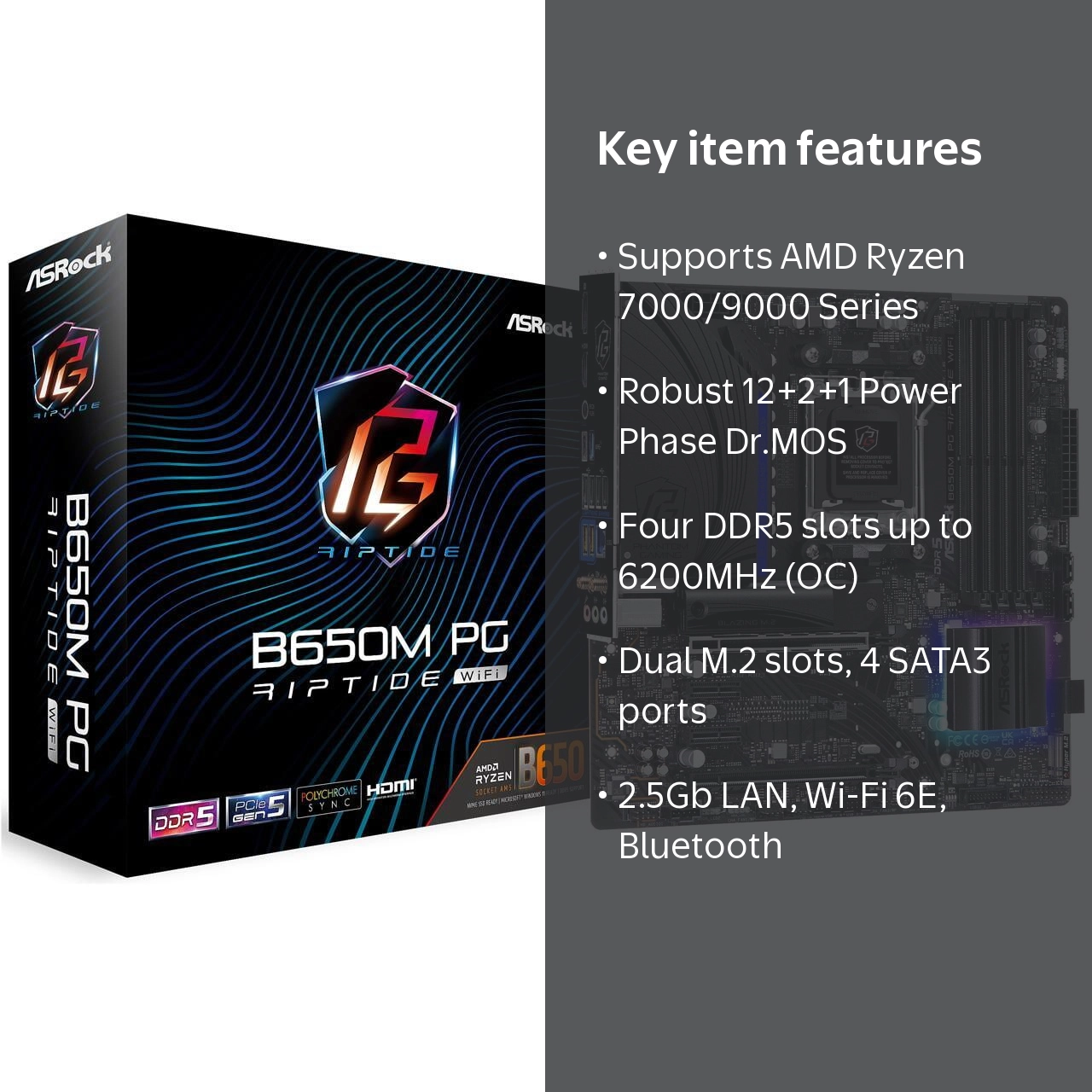 ASRock B650M PG RIPTIDE WIFI Gaming PC Motherboard for AMD Ryzen