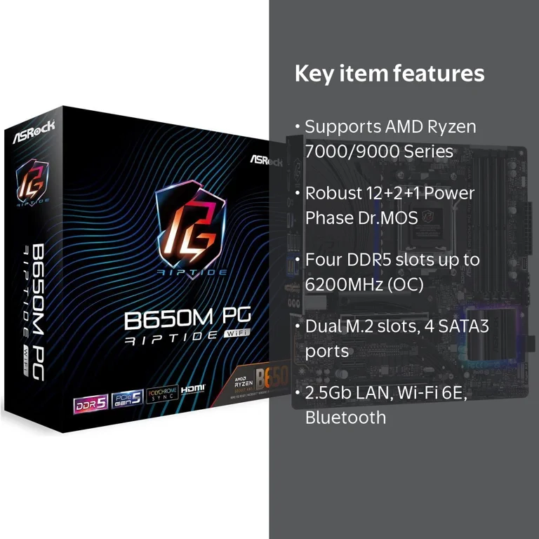 ASRock B650M PG RIPTIDE WIFI Gaming PC Motherboard for AMD Ryzen