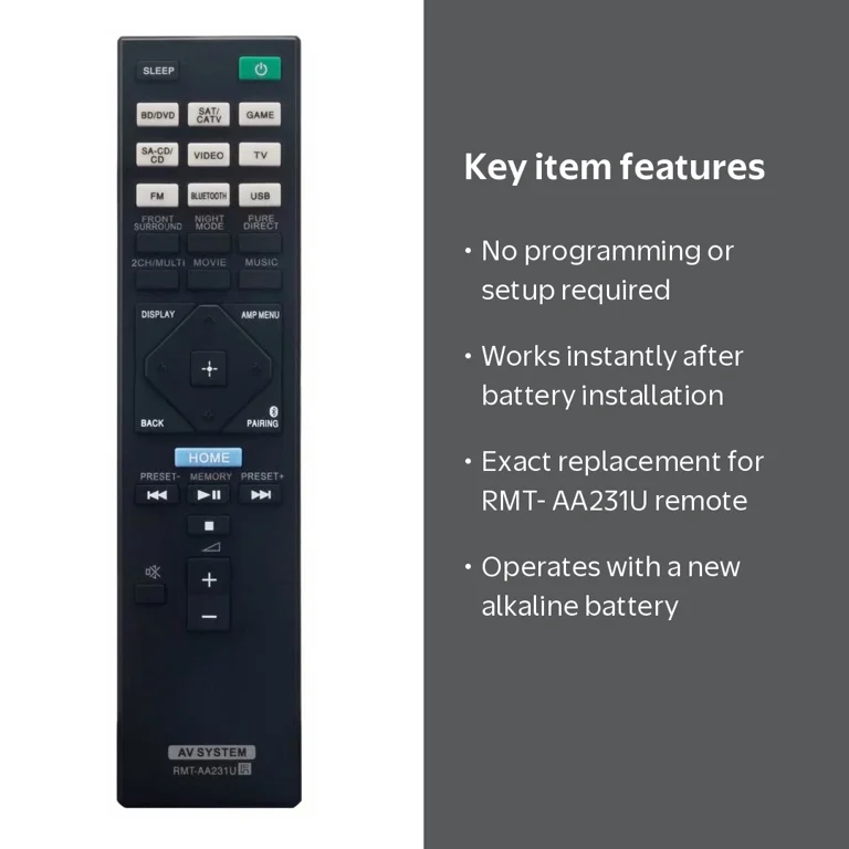 New RMT-AA231U Replaced Remote Control for Sony 7.2ch Home Theater