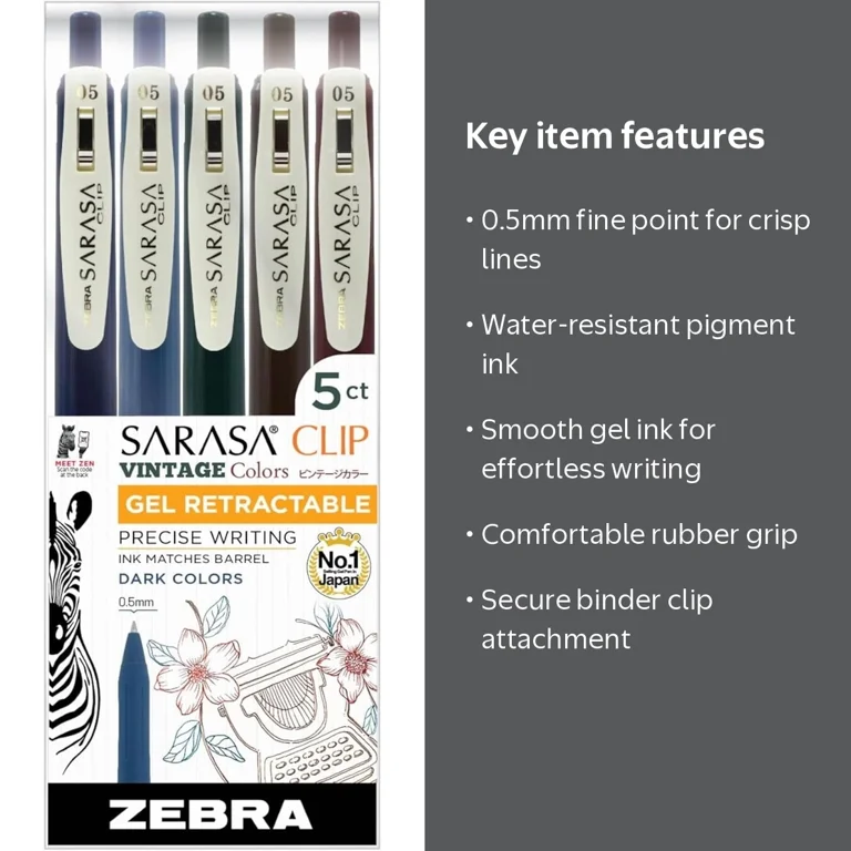カラリス Sarasa Clip Vintage Gel Retractable 0.5mm Pens Assorted Dark