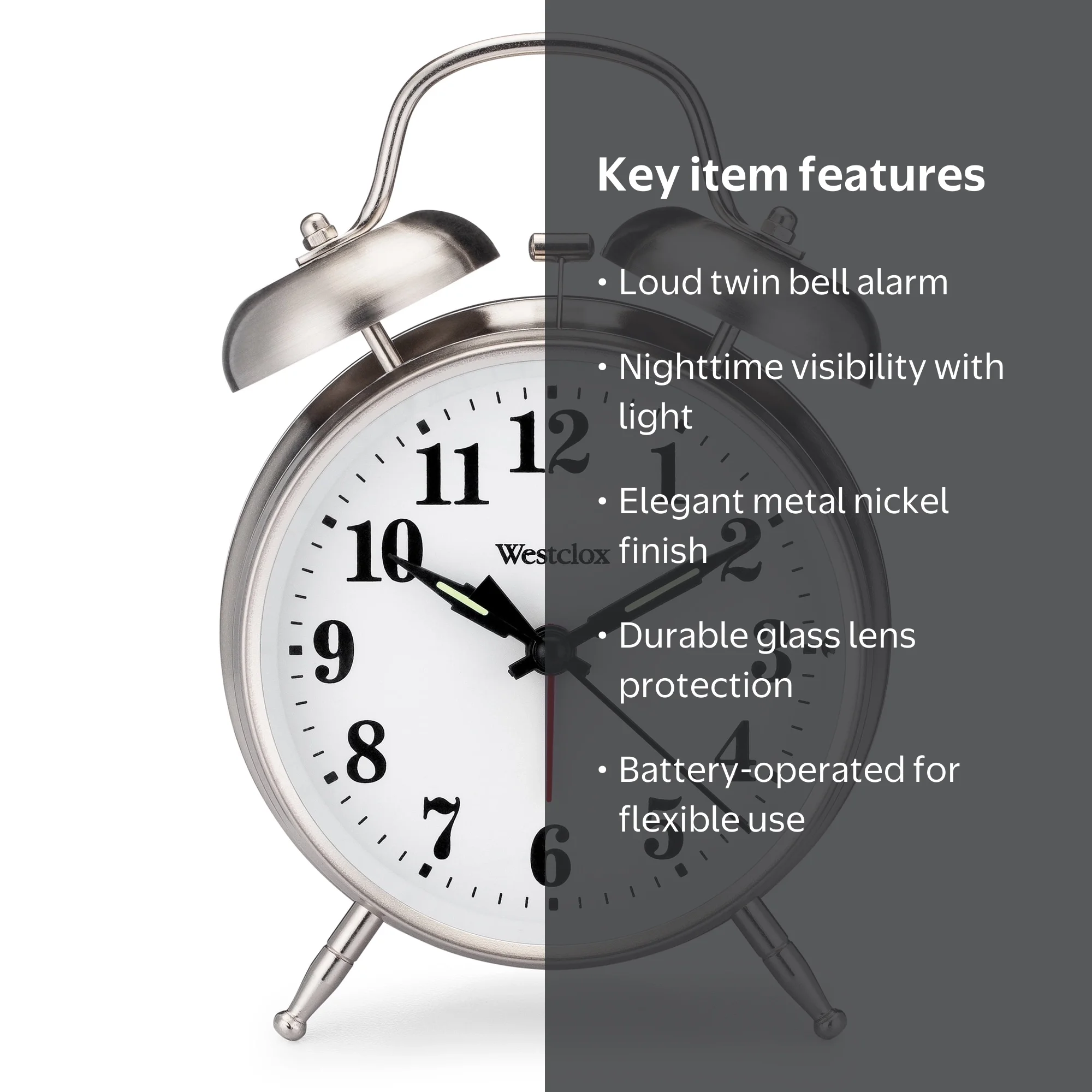 Westclox Classic Silver Twin Bell Alarm Clock, Battery-Operated