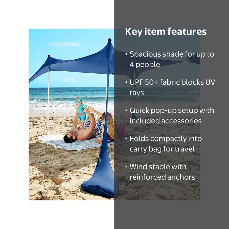 Sun Ninja, Pop-Up Beach Tent, 7x7.5 ft, Navy Blue Sun Shelter