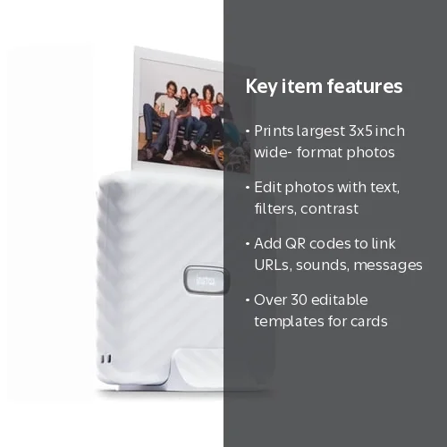 Fujifilm Instax Link Wide Smartphone Printer, Ash White, Portable