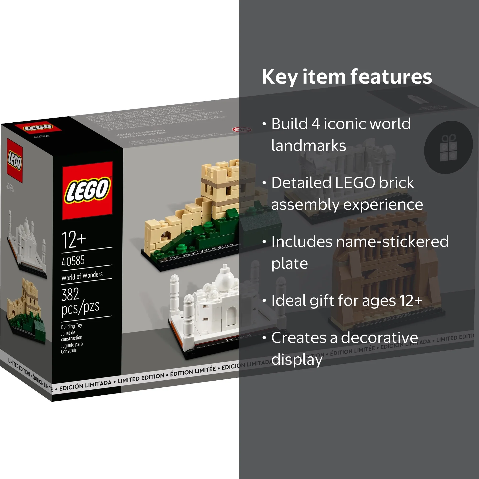 LEGO World of Wonders Set, Taj Mahal, Great Wall, Parthenon, Petra