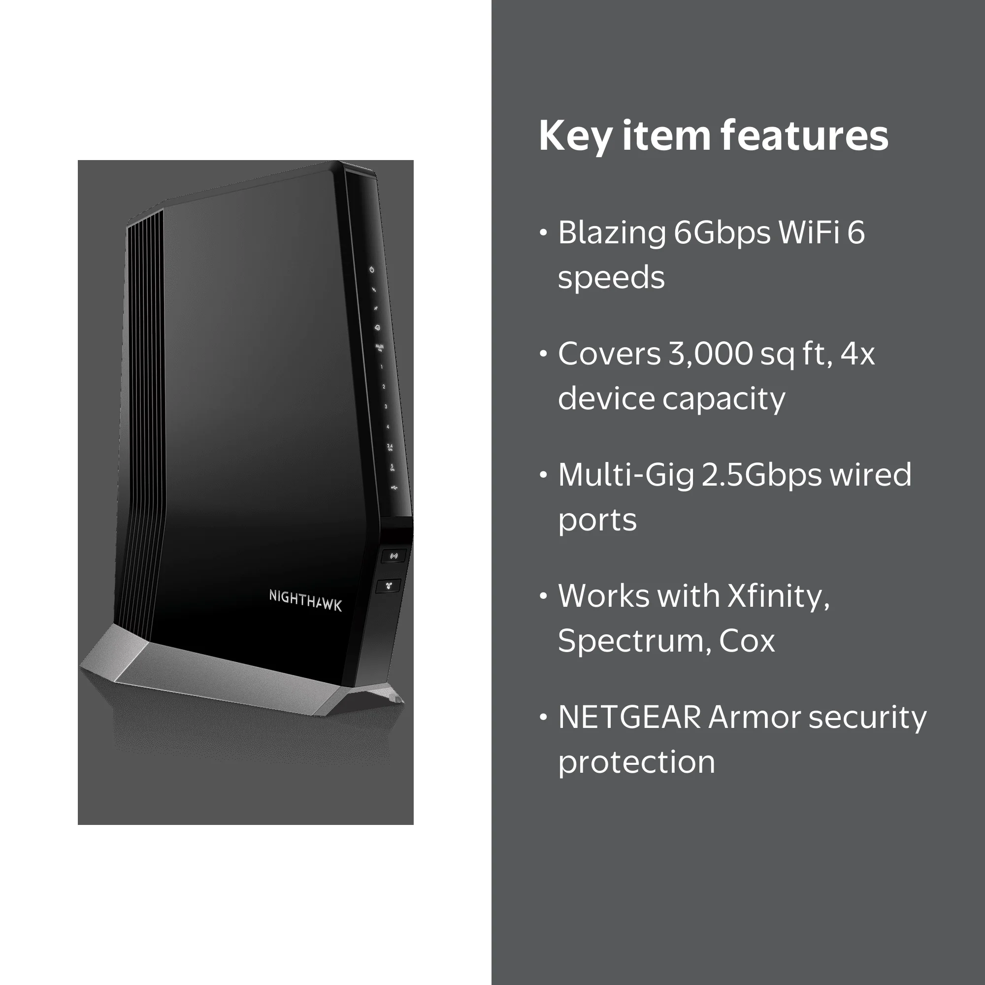 NETGEAR Nighthawk AX6000 WiFi 6 Cable Modem Router, DOCSIS 3.1