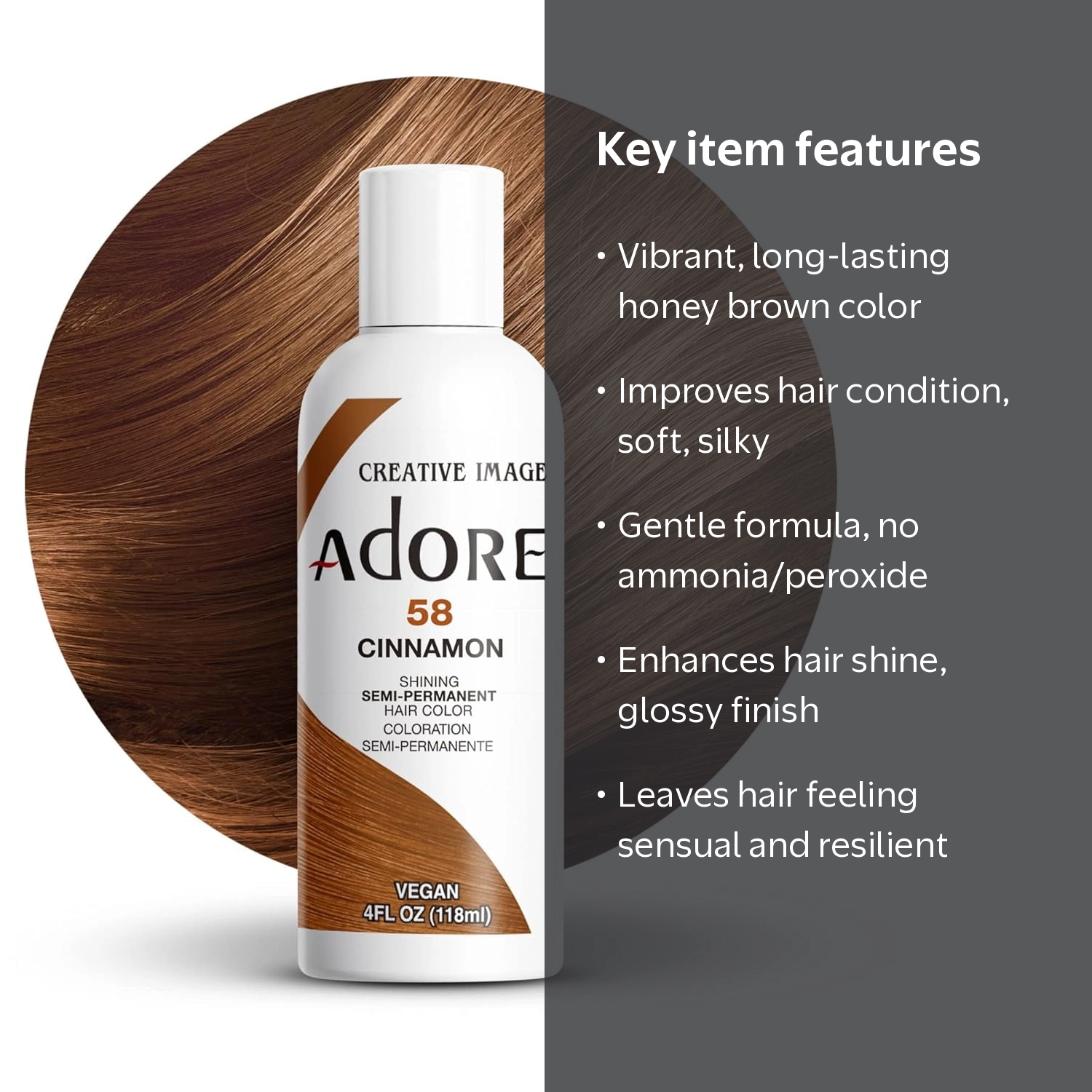 ADORE Semi Permanent Hair Color 48 Honey Brown 4oz, Vibrant