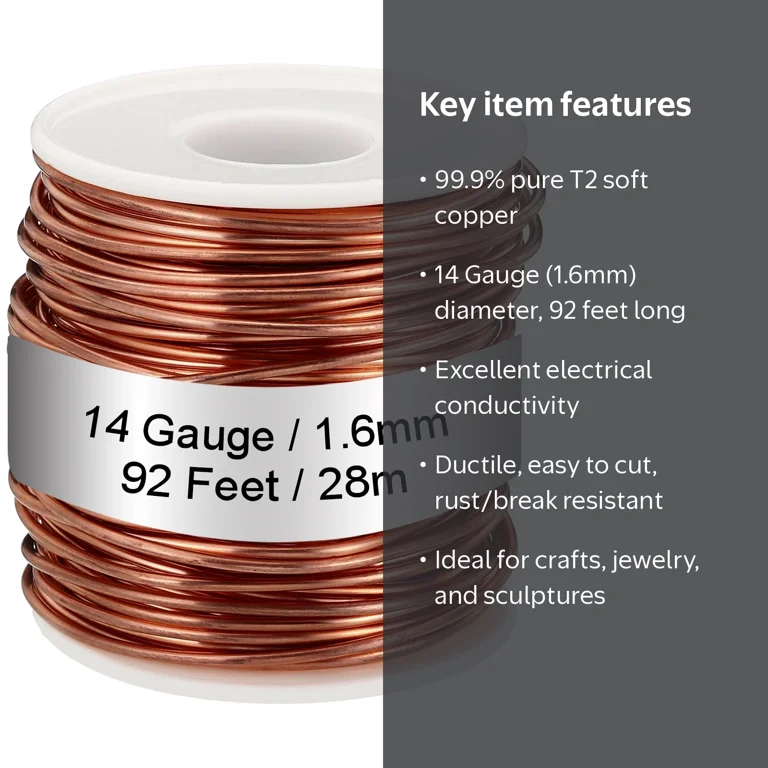 Uxcell, Copper Wire, 14 Gauge, 92 feet bronze, 1.6mm soft copper