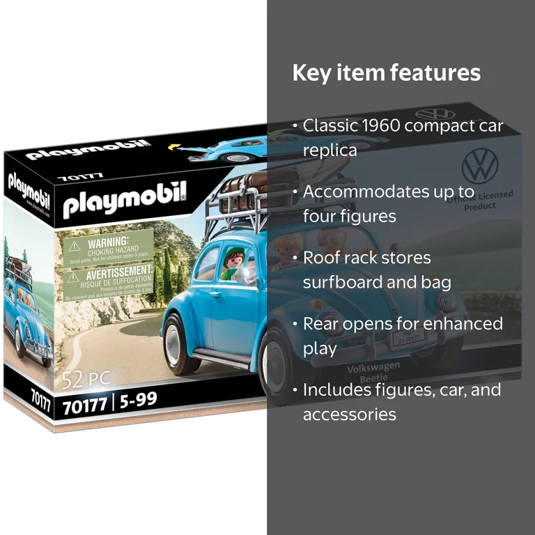 PLAYMOBIL, Volkswagen Beetle, 4.1 x 9.3 x 4.1 in, Beach