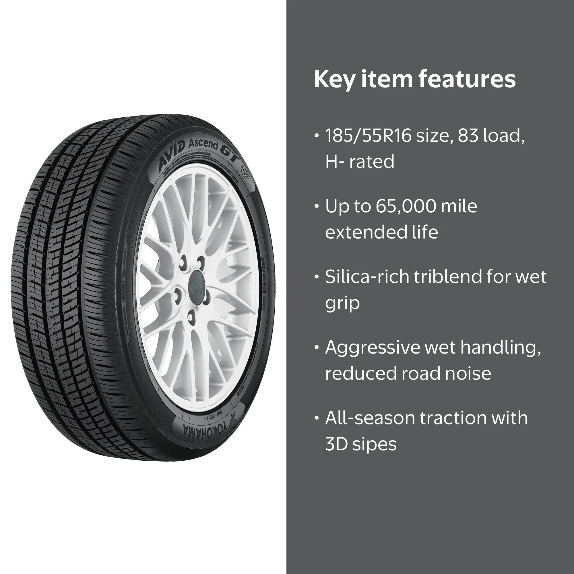Yokohama Avid Ascend GT All-Season Car Tire, 185/55R16 83H BW