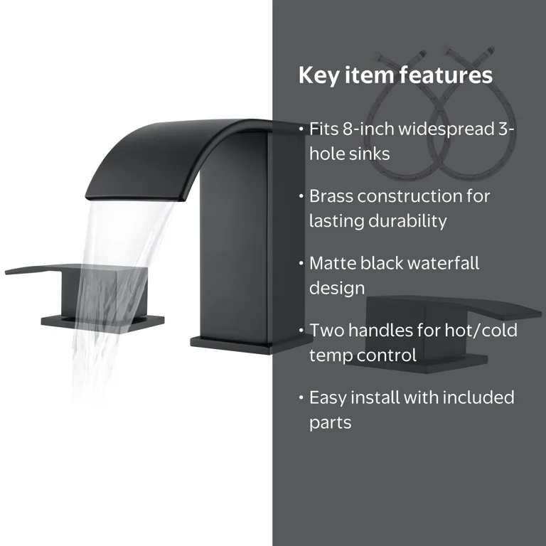 Matte Black 2-Handle Bathroom Sink Faucet – 3-Hole Vanity Faucet, Solid Brass, 8.26 Inch Height, Pop-Up Drain & Supply Lines Included, Ceramic Cartridge
