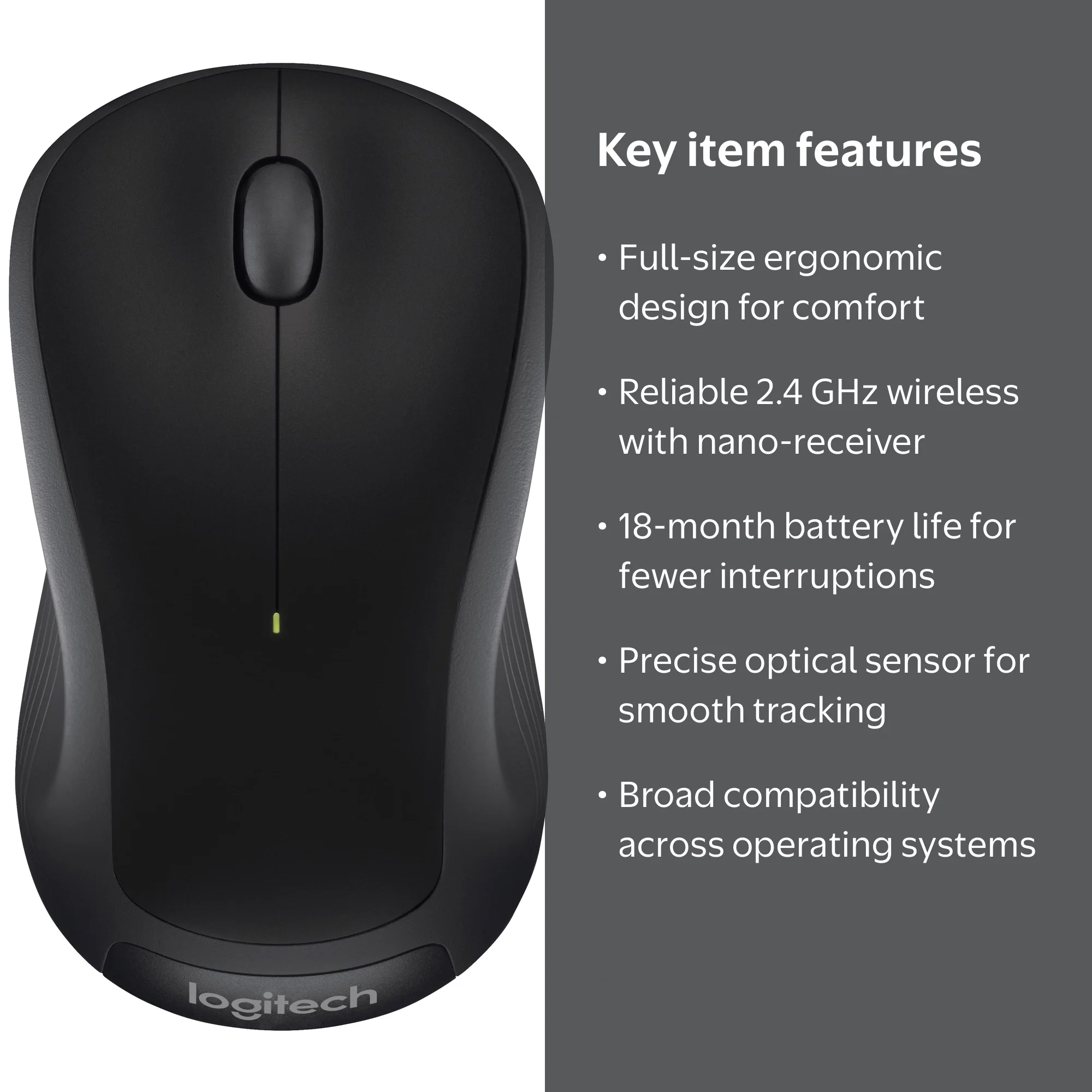 Logitech ワイヤレスマウス ブラック Logitech Full Size Optical Wireless Mouse, Black, Walmart
