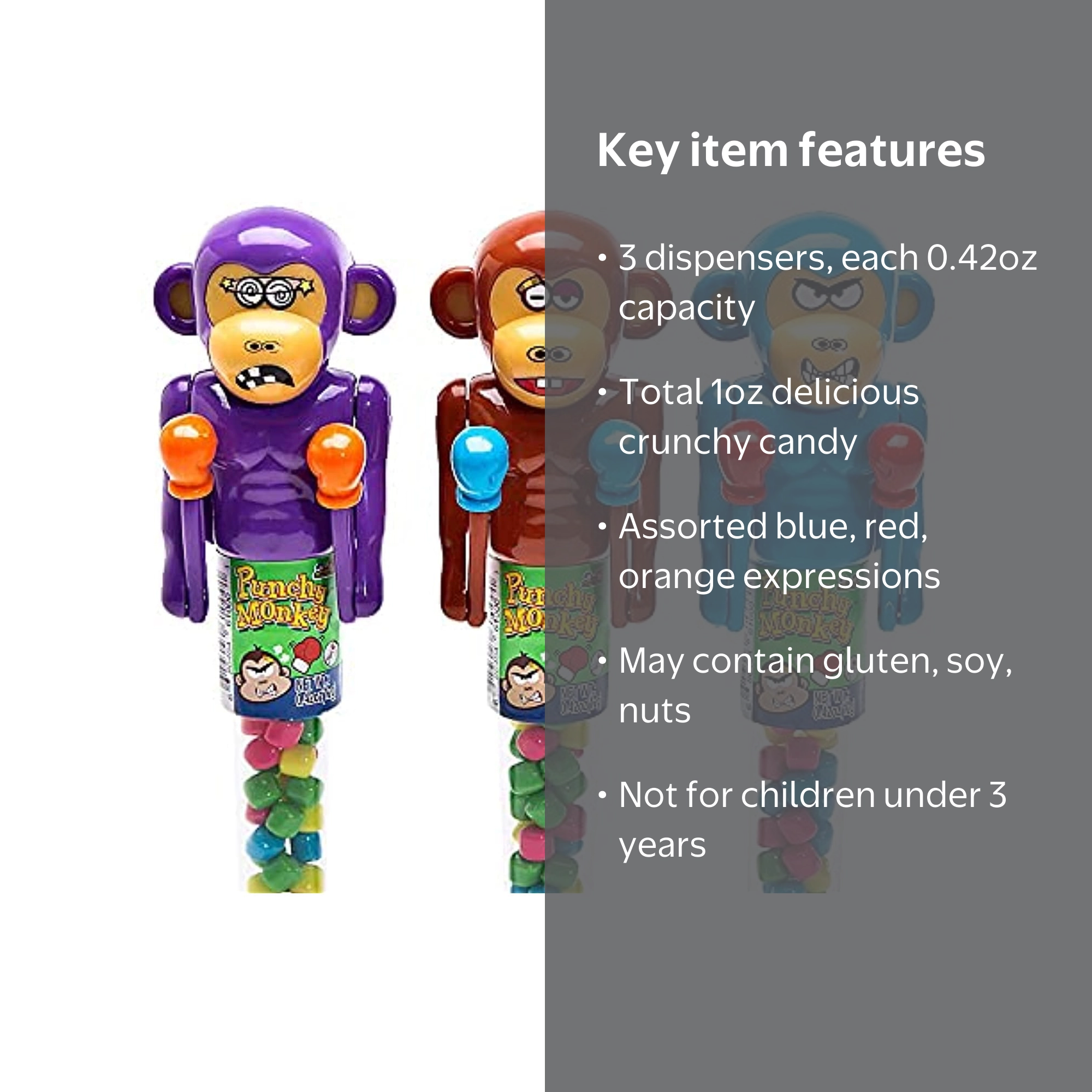 Kidsmania Punchy Monkey Variety Bundle Of 3 Candy Dispensers, 0.42