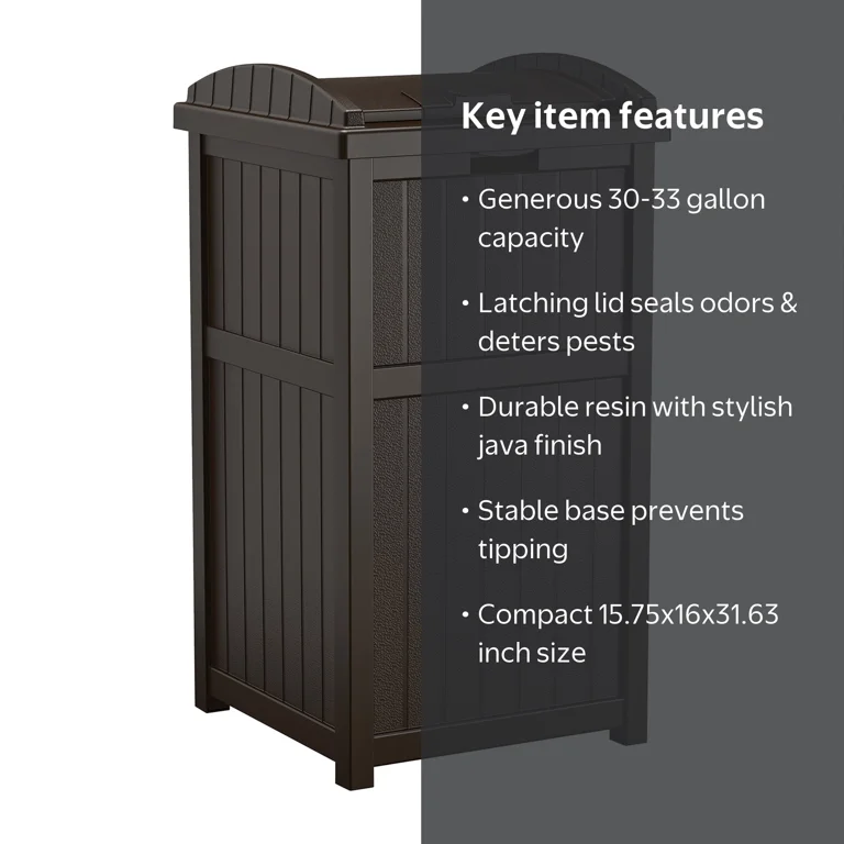 カミナッチャ Suncast, Resin Outdoor Trash Can, 30-33 gal, Java with Latching