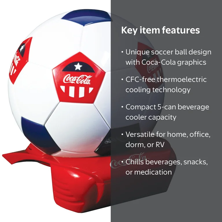 Free Shipping! Coca-Cola Soccer Ball Mini Fridge, 5 Can Beverage