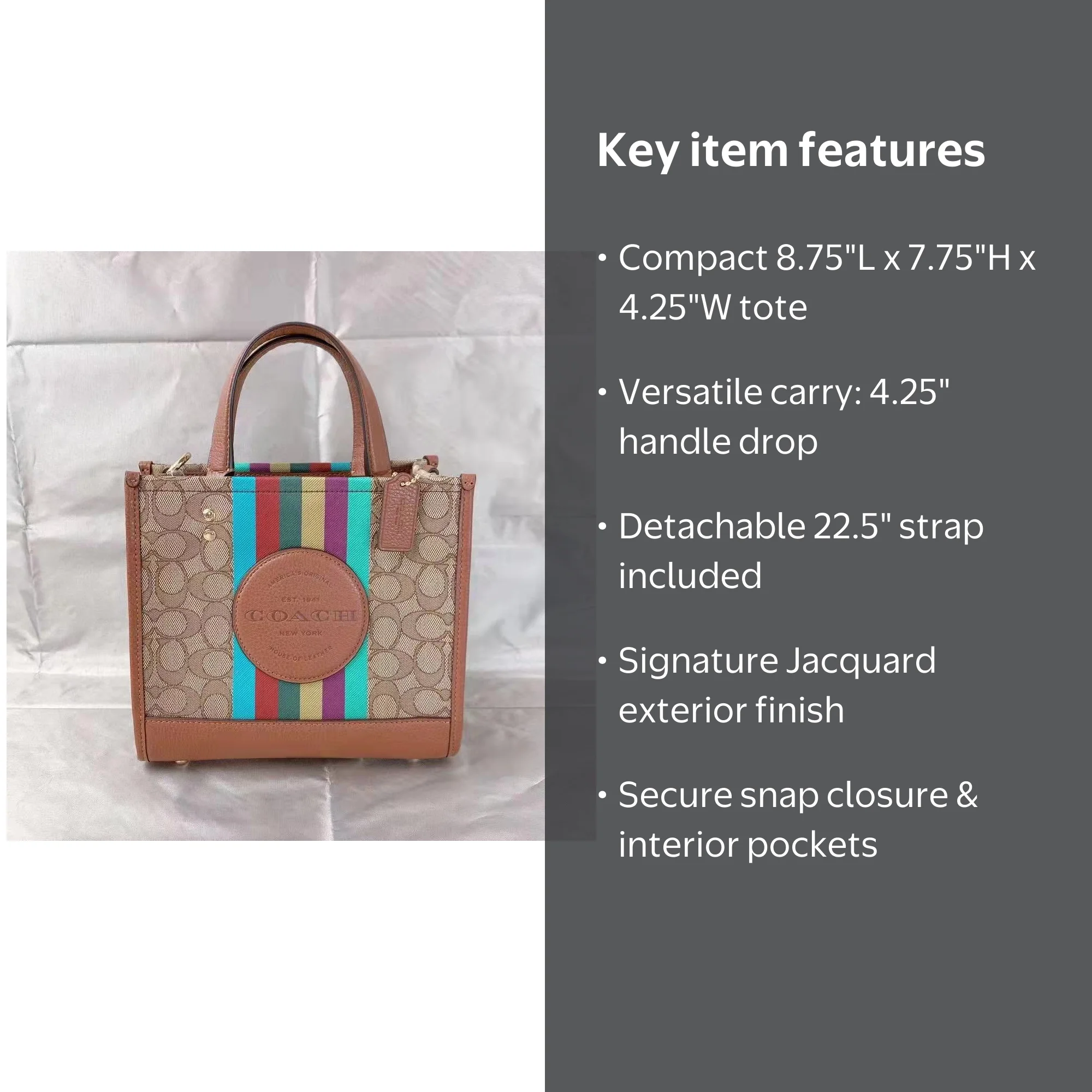 Coach Dempsey Tote 22, Signature Jacquard, Khaki Redwood Multi