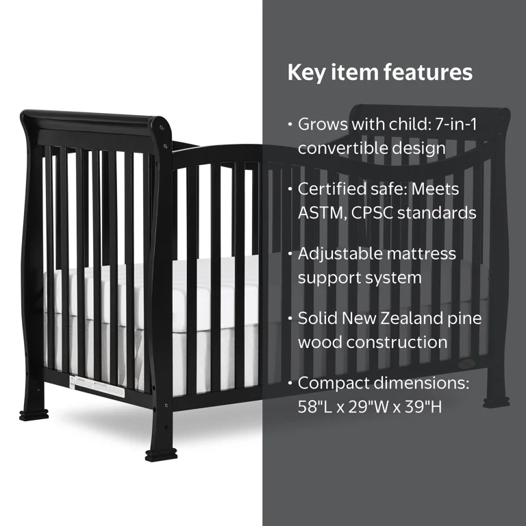 Dream On Me Violet 7-in-1 Convertible Crib Black - Walmart.com