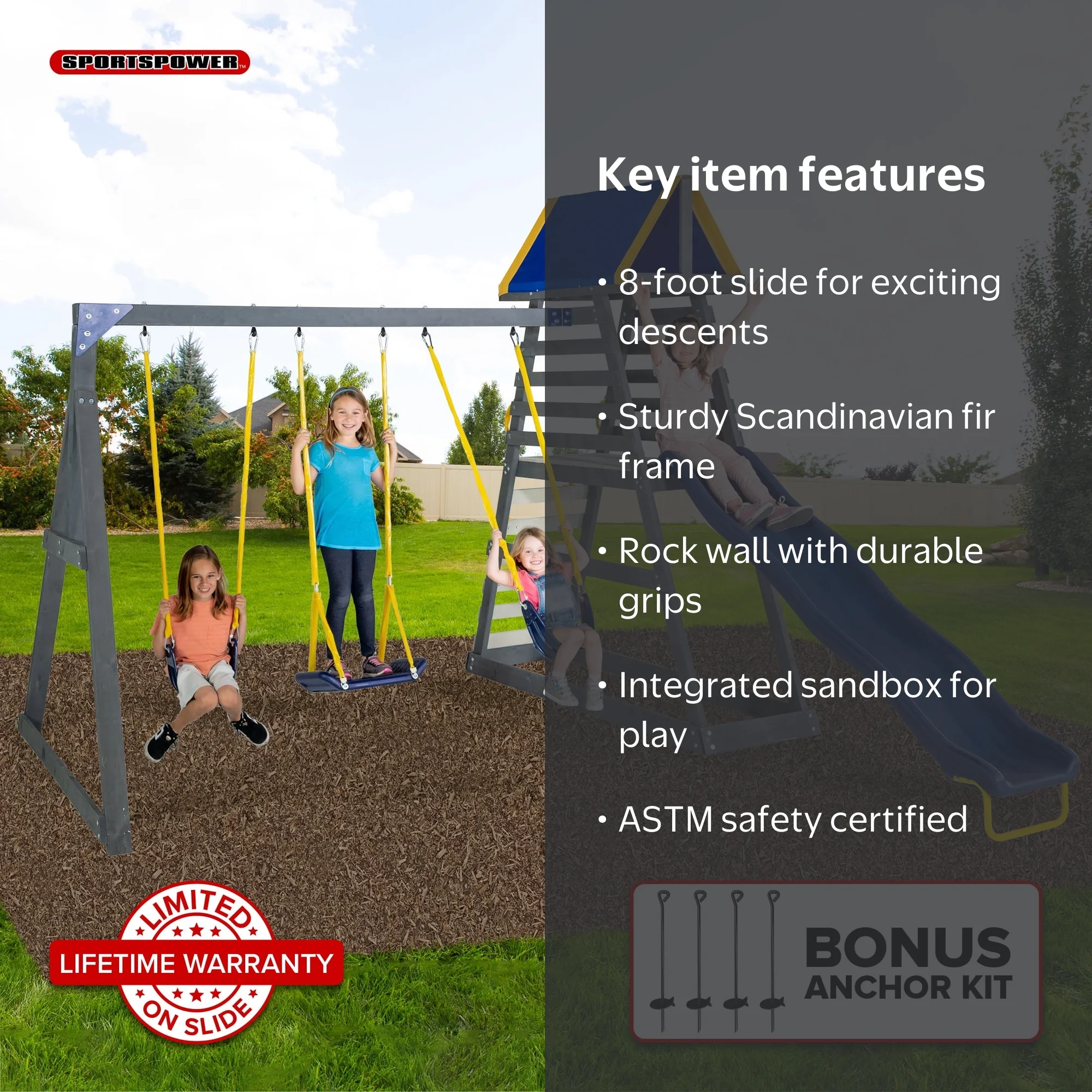 Sportspower Mill Creek Canyon Wooden Swing Set with Standing Swing