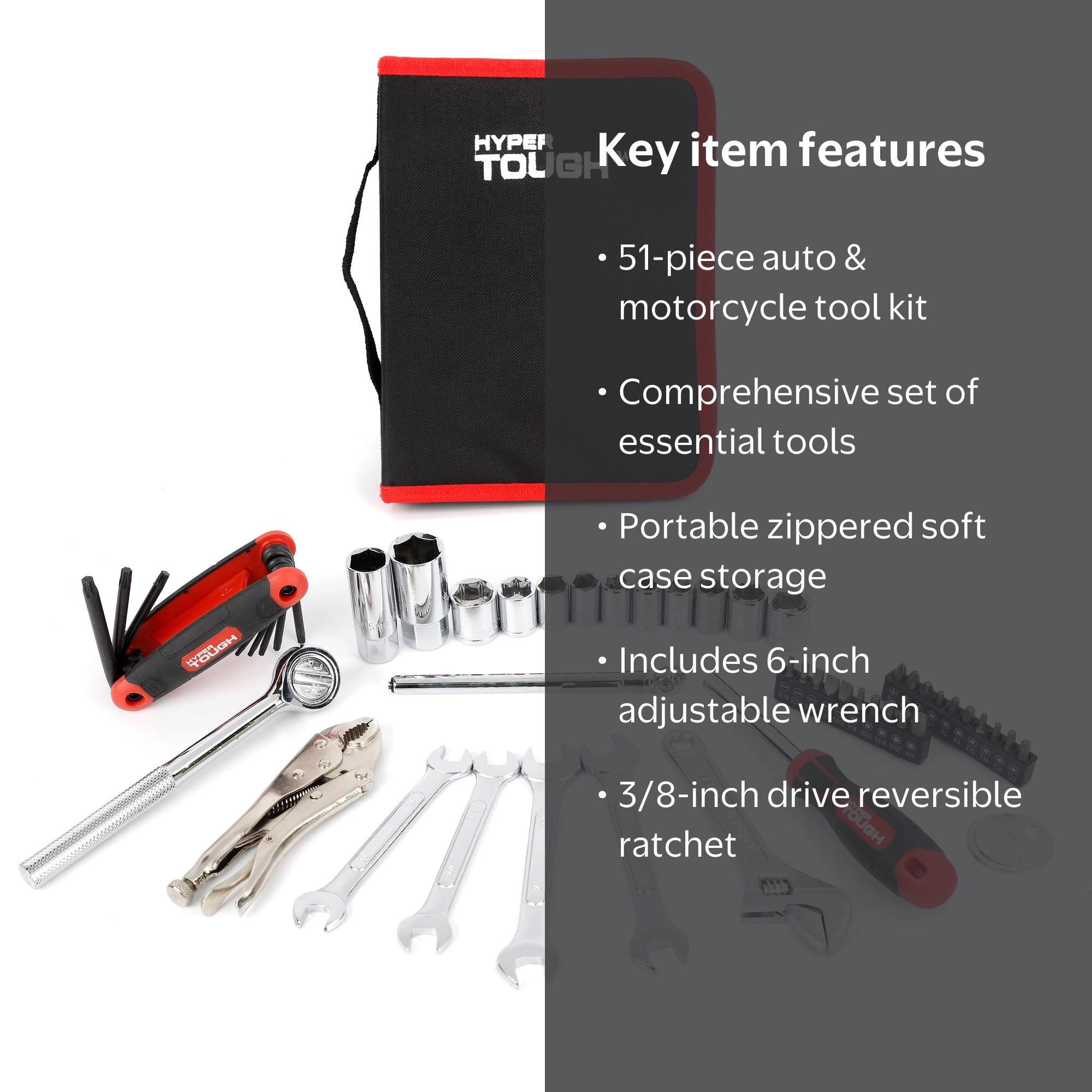 Hyper Tough 51-Piece Mechanic's Tool Kit, Compact Emergency Set