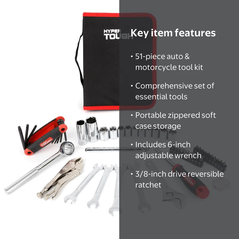 Hyper Tough 51-Piece Mechanic's Tool Kit, Compact Emergency Set