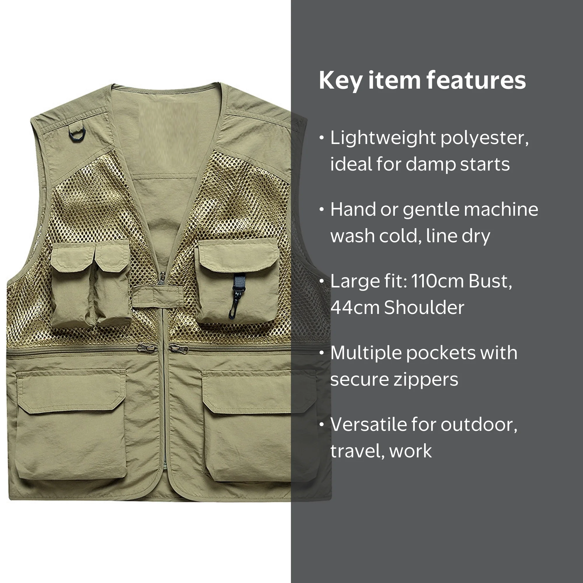 Rciityk V-Neck Multi-Pockets Polyester, Journalist Vest (Men's