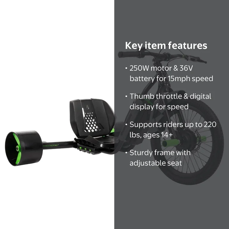 Huffy Green Machine 36V Electric Drift Trike, 15 MPH, Adult/Teens