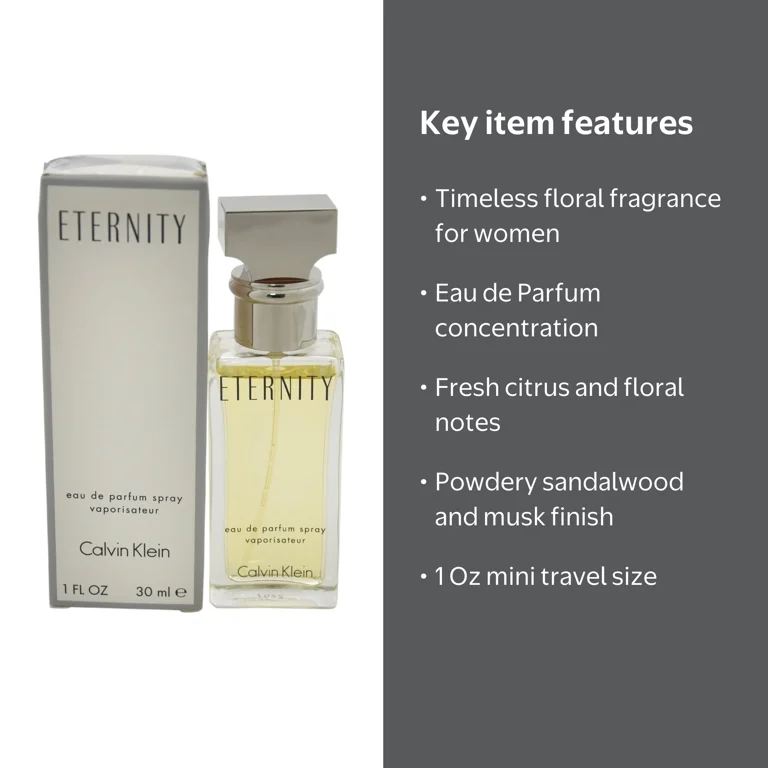 Calvin Klein Eternity EDP Fragrance for Women, 1 Oz Travel Size