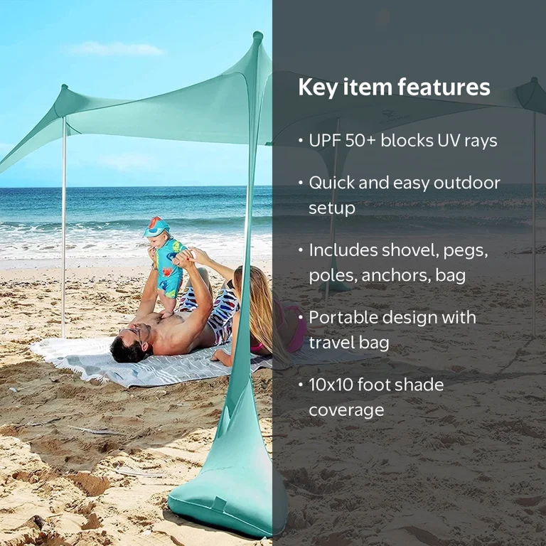 SUN NINJA 10x10 Outdoor Pop Up Beach Tent With Shovel, Pegs