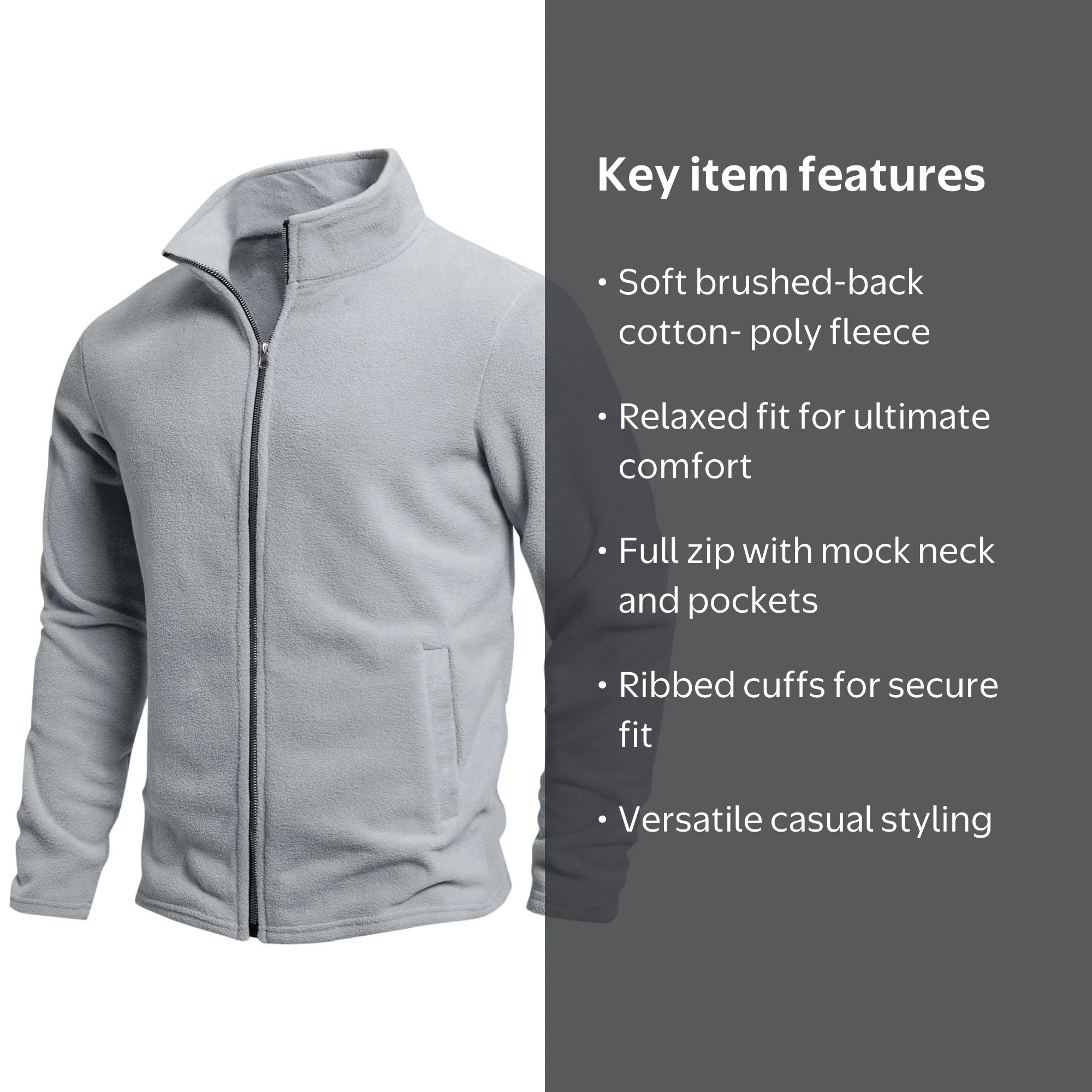 ZVNAΖH Mens Full Zip Sweatshirt No Hood Cozy Pocket Long Sleeve