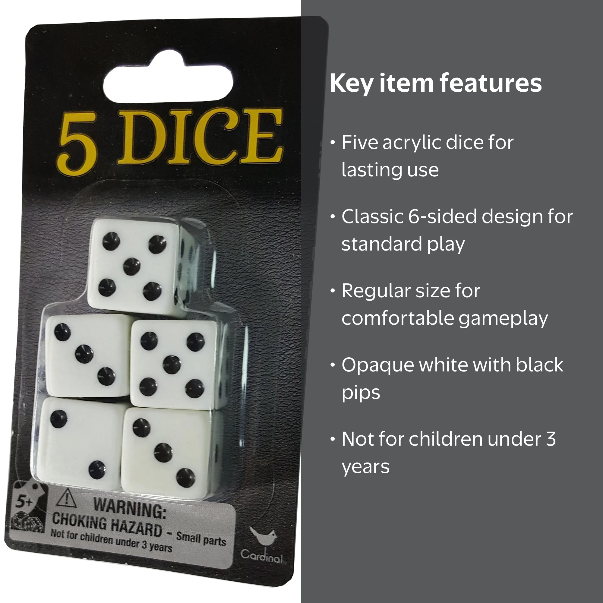 5 Dice, White Replacement Dice for Board Games and Card Games, 5