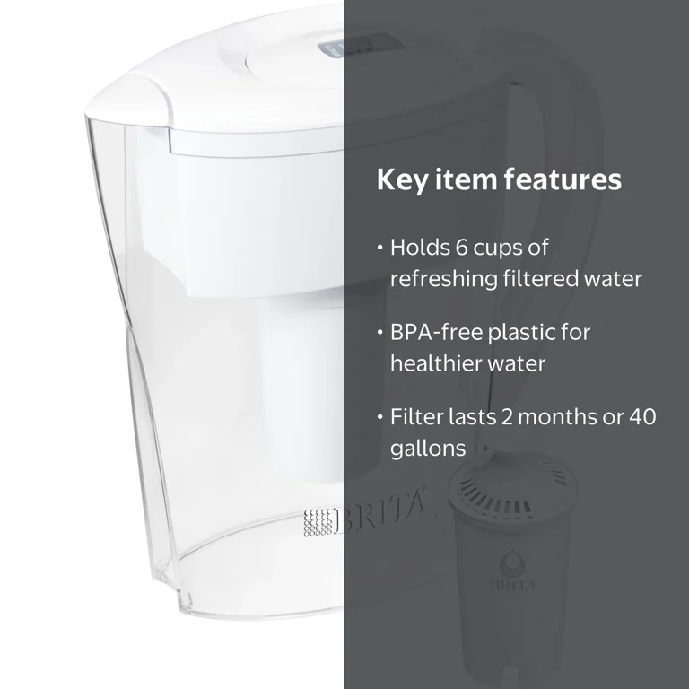 Brita Small 6 Cup Water Filter Pitcher, BPA Free, Space Saver