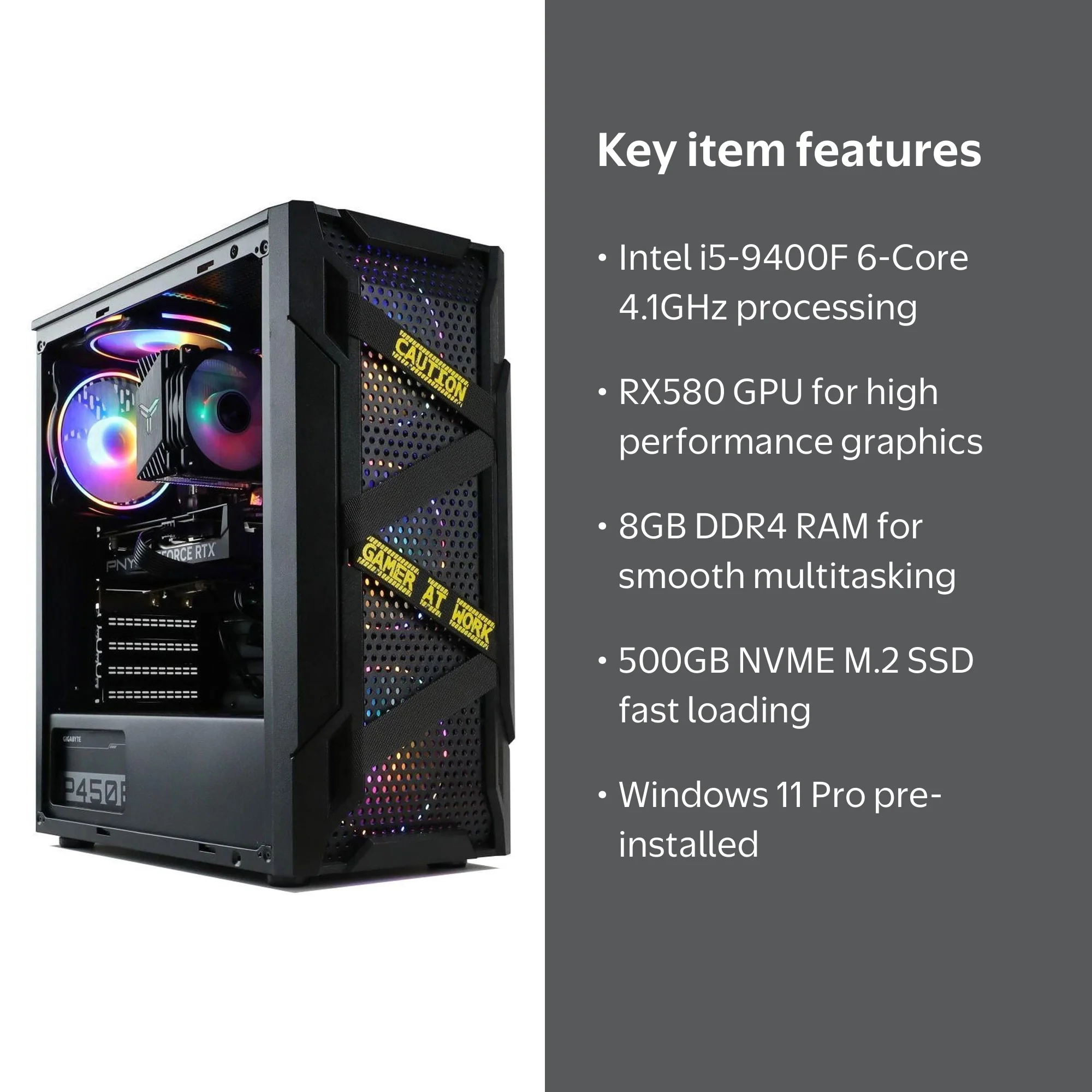 MXZ Gaming Desktop Pc,Intel I5 9400F 2.9GHz,RX580,500GB SSD NVME