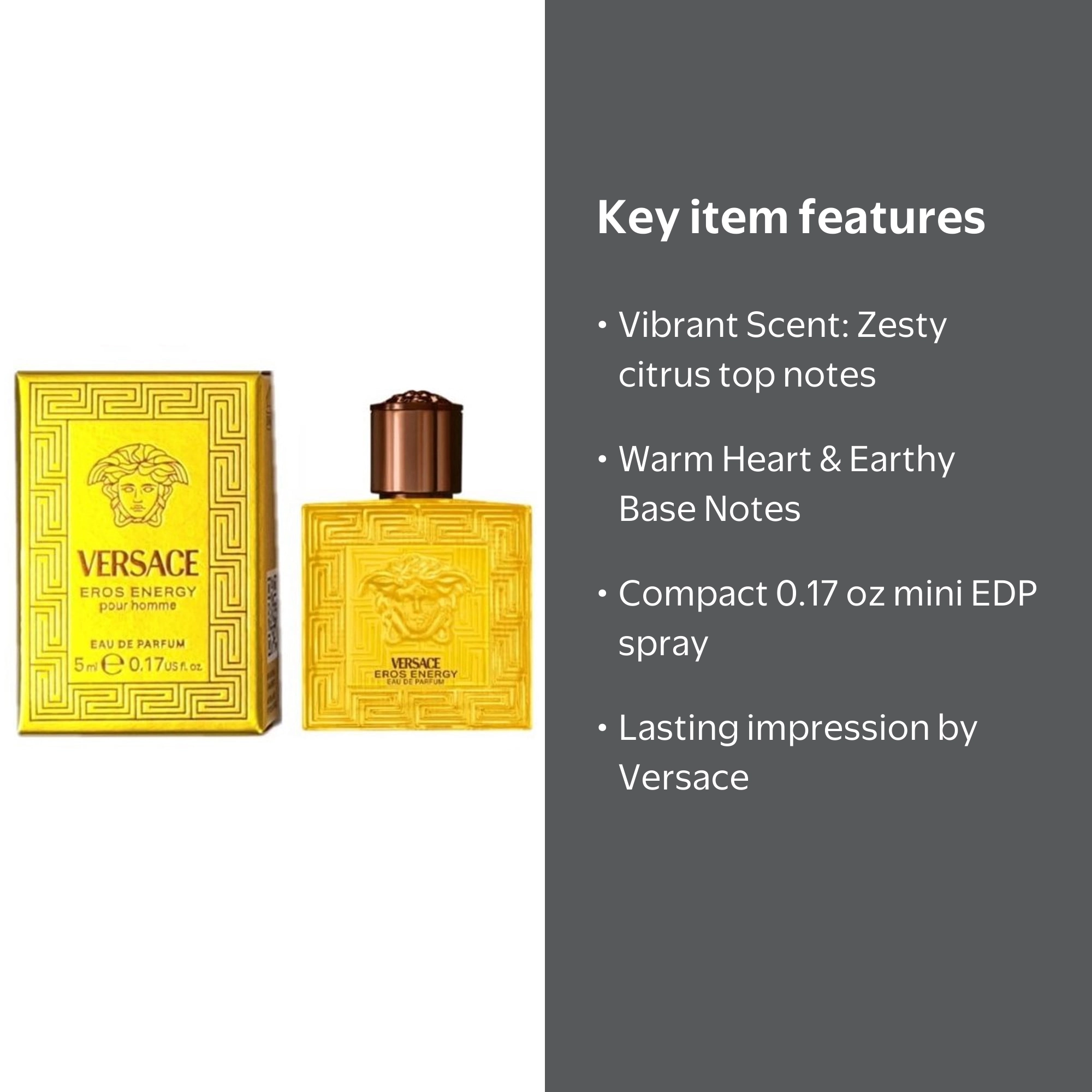 Versace Eros Energy Men's Citrus Aromatic EDP Spray 0.17 oz with