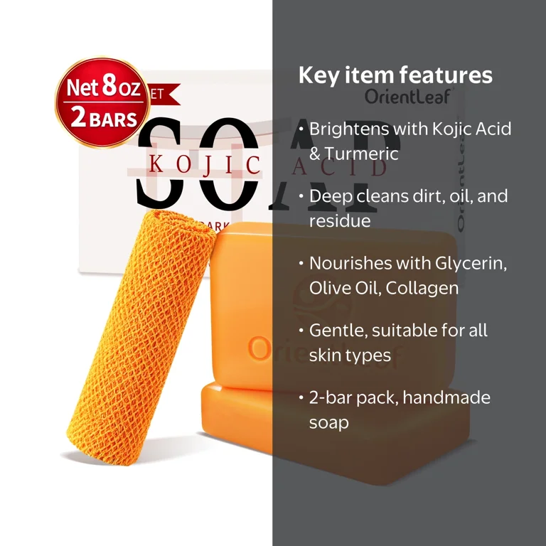 OrientLeaf Kojic Acid Soap with Turmeric and Collagen, African Net