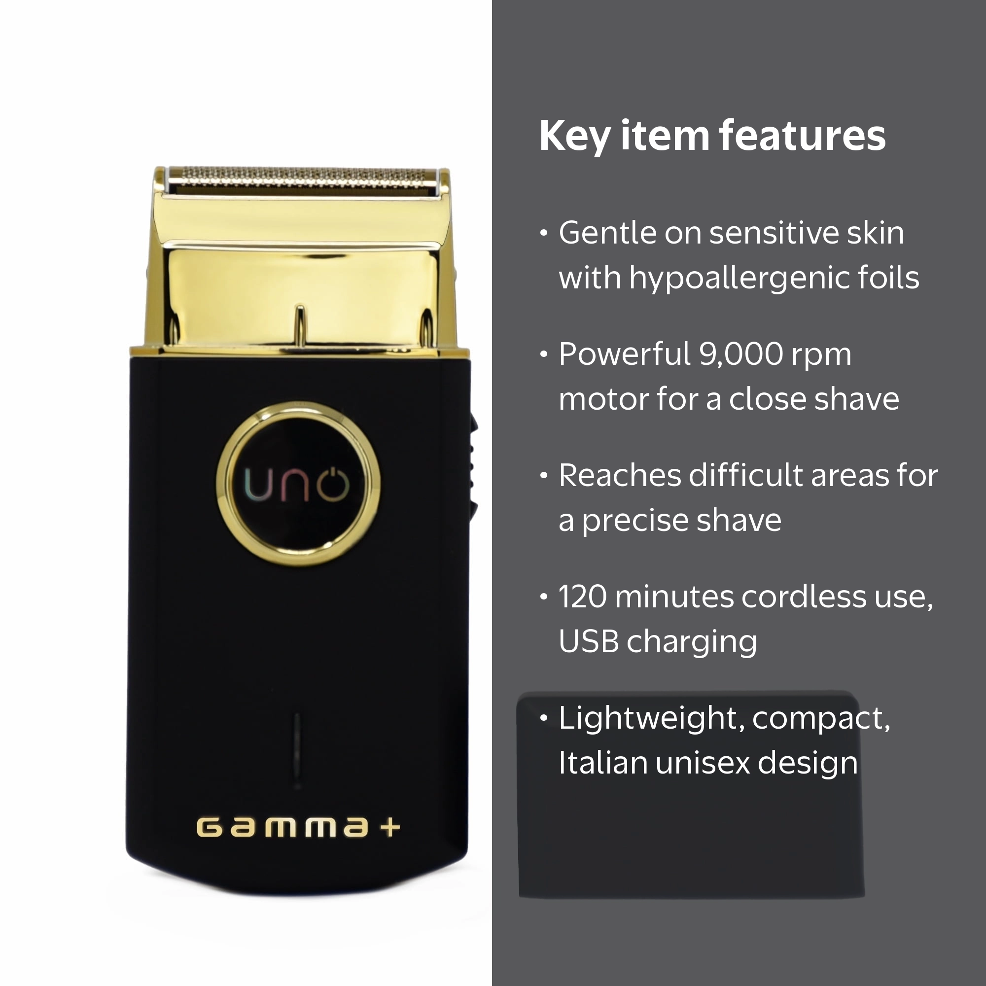 GAMMA+, Travel Sized, Mini-Sized Men's Cordless Shaver, Black