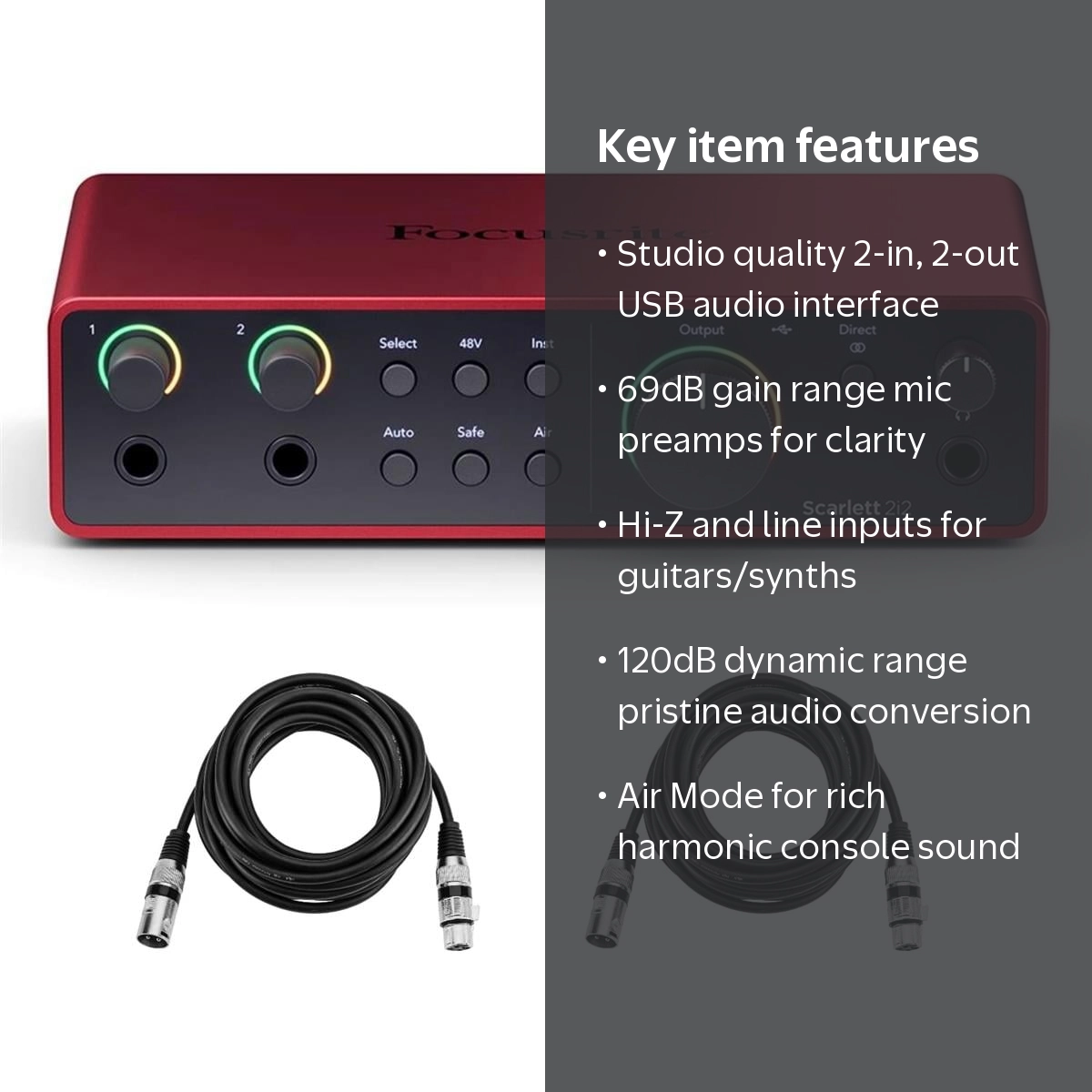 Focusrite Scarlett 2i2 4th Gen USB Audio Interface with Mic, XLR