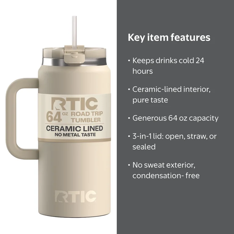 RTIC Road Trip 64 oz Leak-Resistant Straw Lid Ceramic Lined