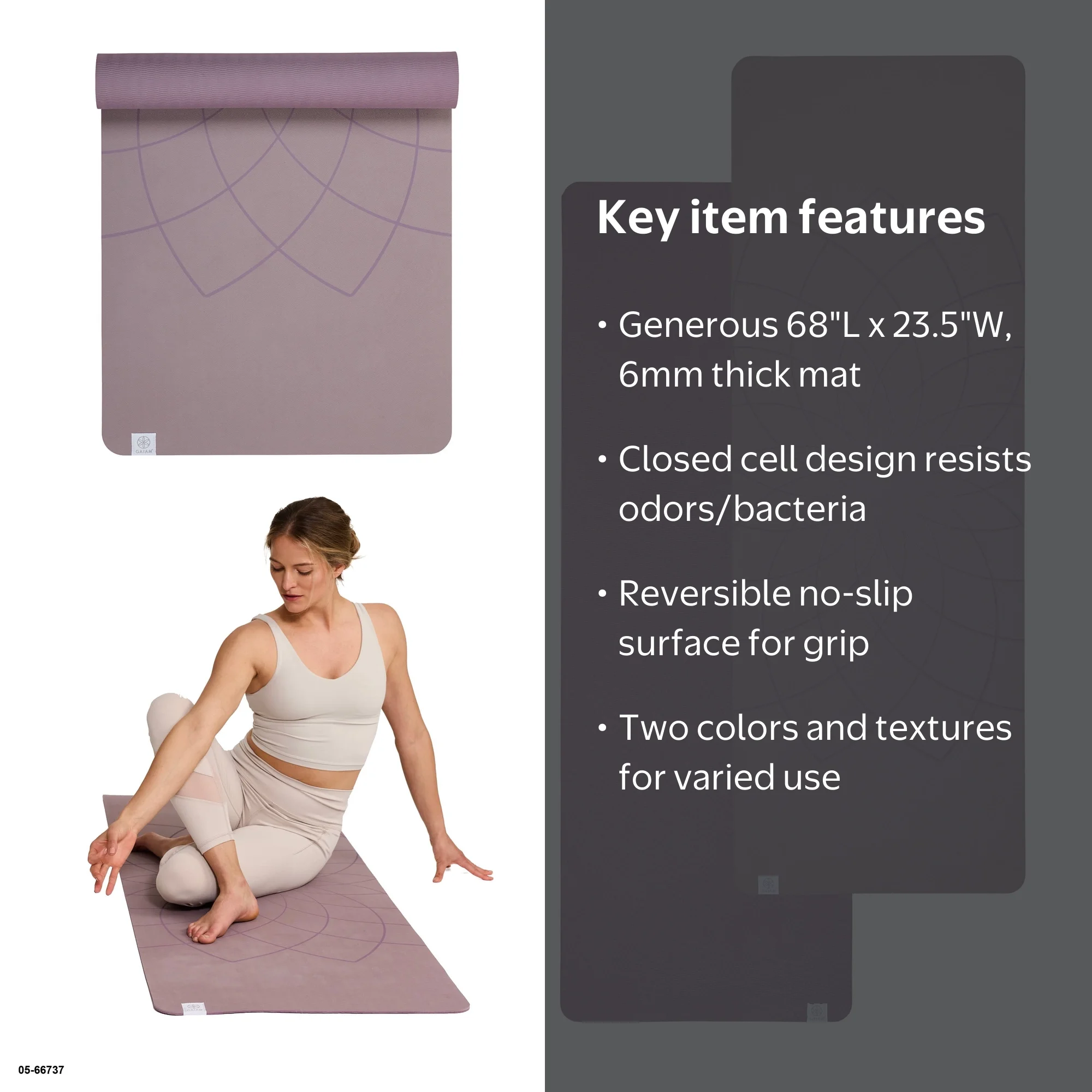 Gaiam Performance Yoga Mat, Made of Durable TPE, 23.5