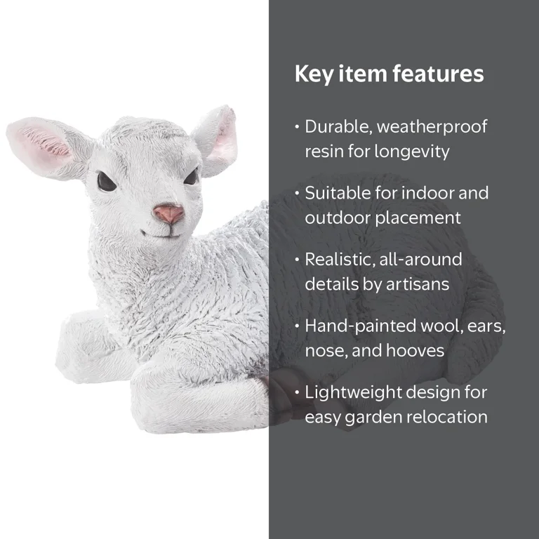Miles Kimball Waterproof Resin Lamb Statue – 12”L x 8”H, Outdoor