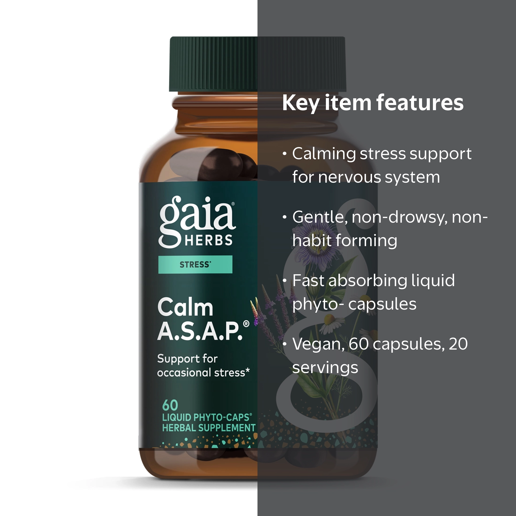 Gaia Herbs Calm A.S.A.P., Stress Support Liquid Phyto-Caps, Vegan