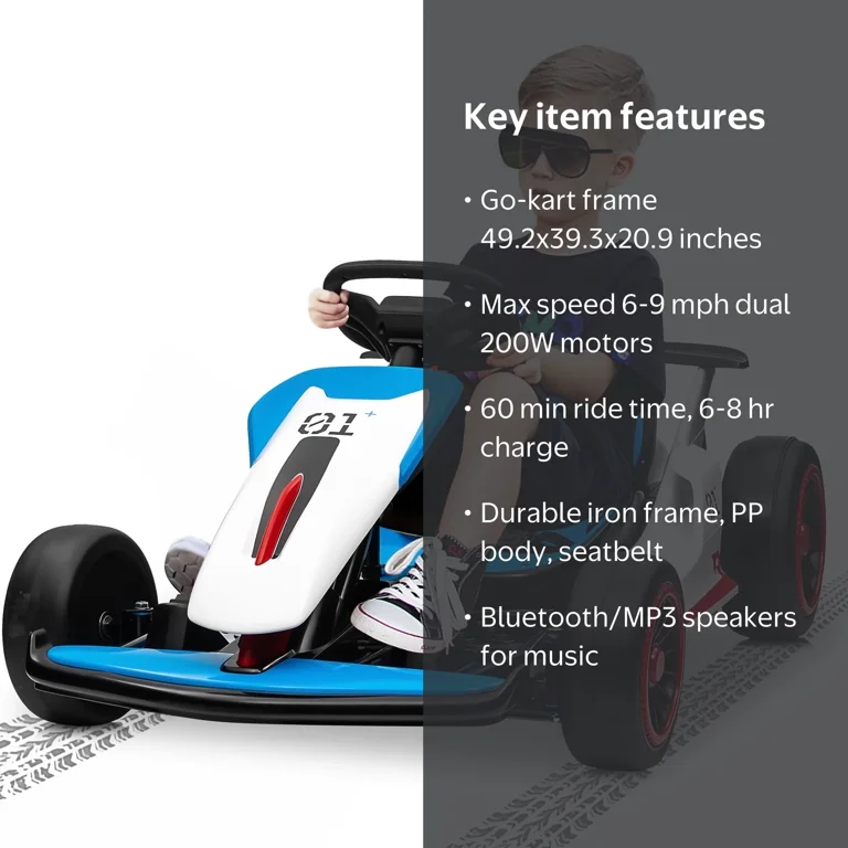 JOYRACER, Electric Go Kart, 24V, Blue, for Kids 6-12 Years Old