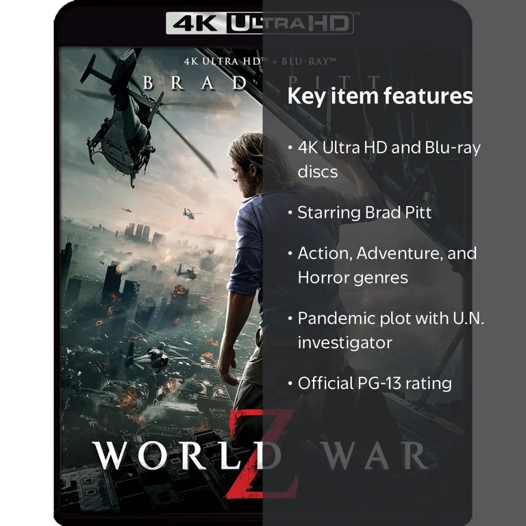SDS, World War Z, 4K Ultra HD + Blu-ray, Action Adventure Horror