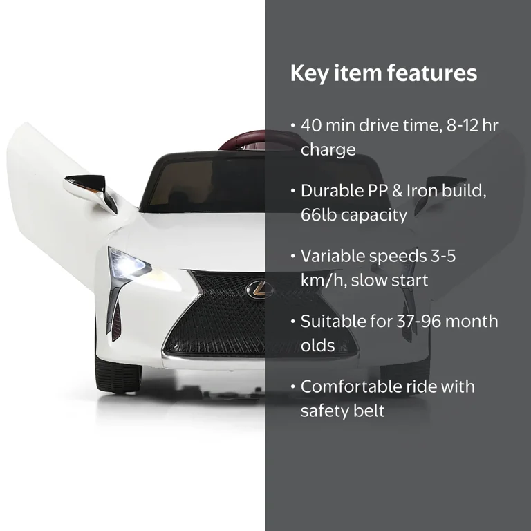 Costway Kids 12V Lexus LC500 Licensed Manual Toddler Ride on Car